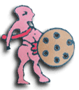 Man holding Phaistos Disk/Shield